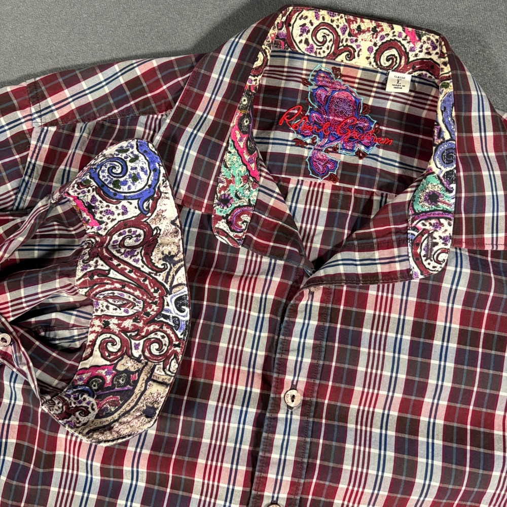 Robert Graham Large Red Plaid Flip Cuff Long Sleeve Cotton Button Down‎